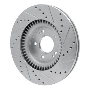 Hyundai Genesis Coupe Brake Rotor (1) - Front Left - R1 Concepts - Drilled & Slotted - Silver - `10-`16